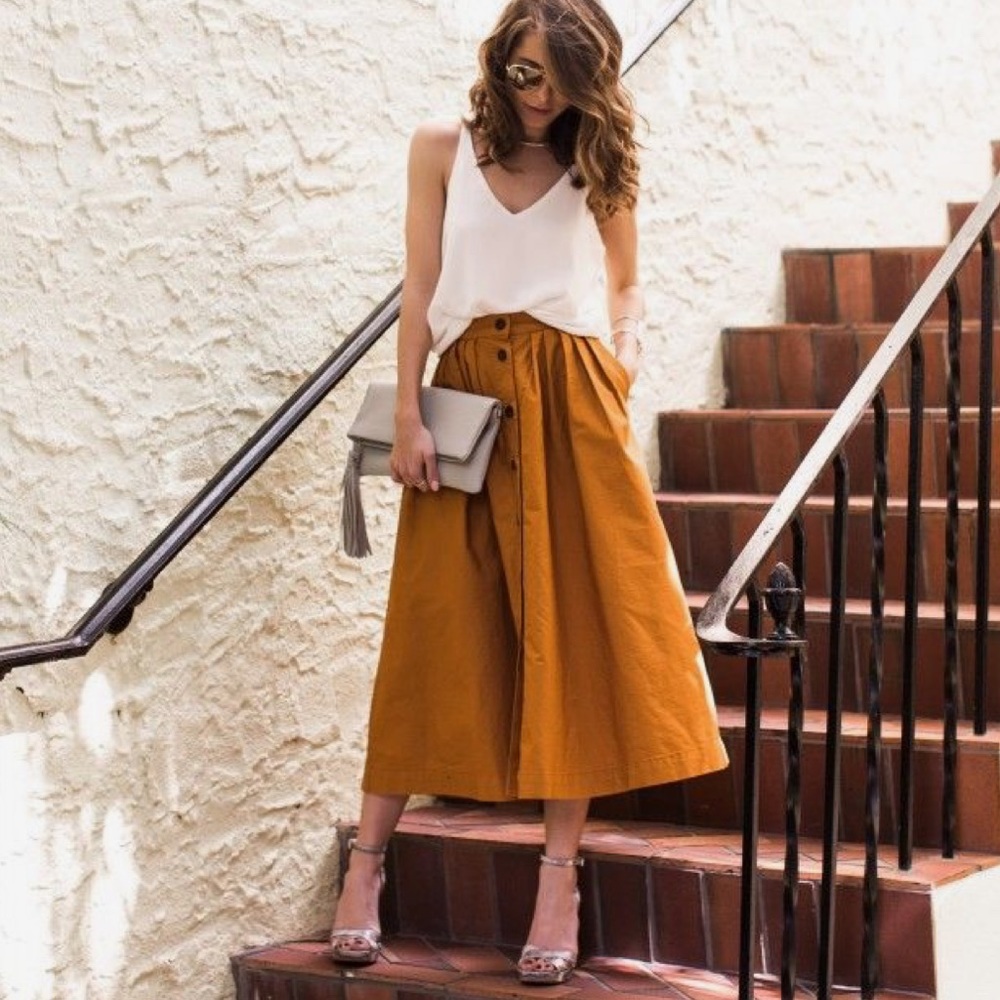 MUSTARD/ORANGE button skirt